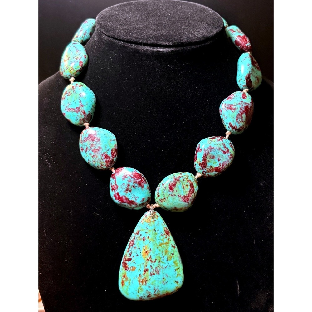 Chunky Blue Turquoise Plastic Bead Necklace Women's Southwestern Pendant